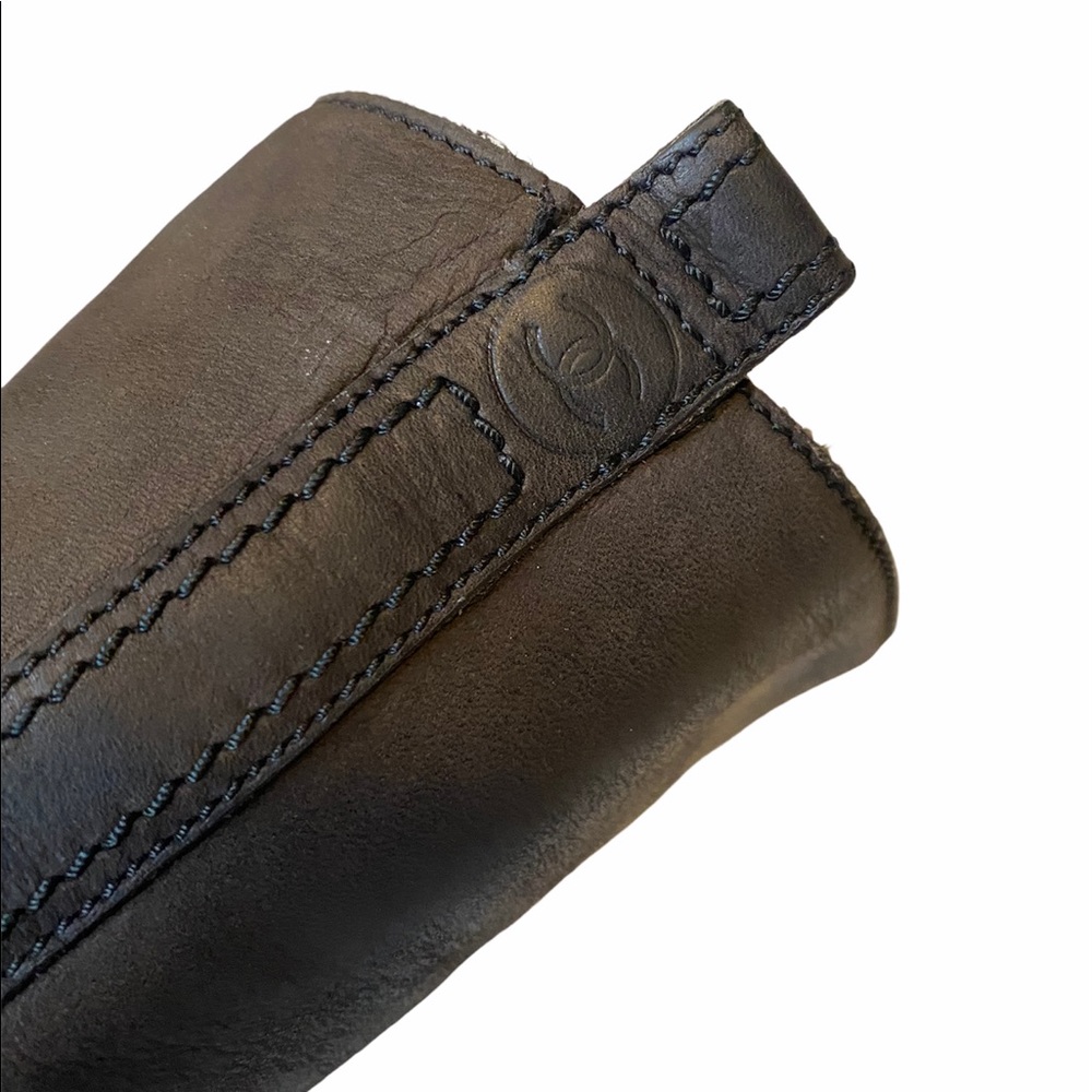 CHANEL CC Logo Leather Knee High Riding Boots - Picture 5 of 12